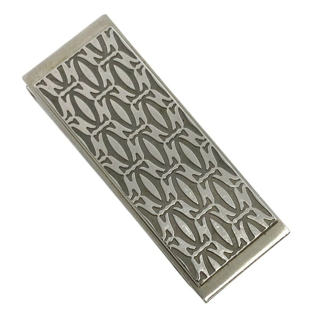 Cartier C De Decor Money Clip Accessory Logo Pattern Metal Silver